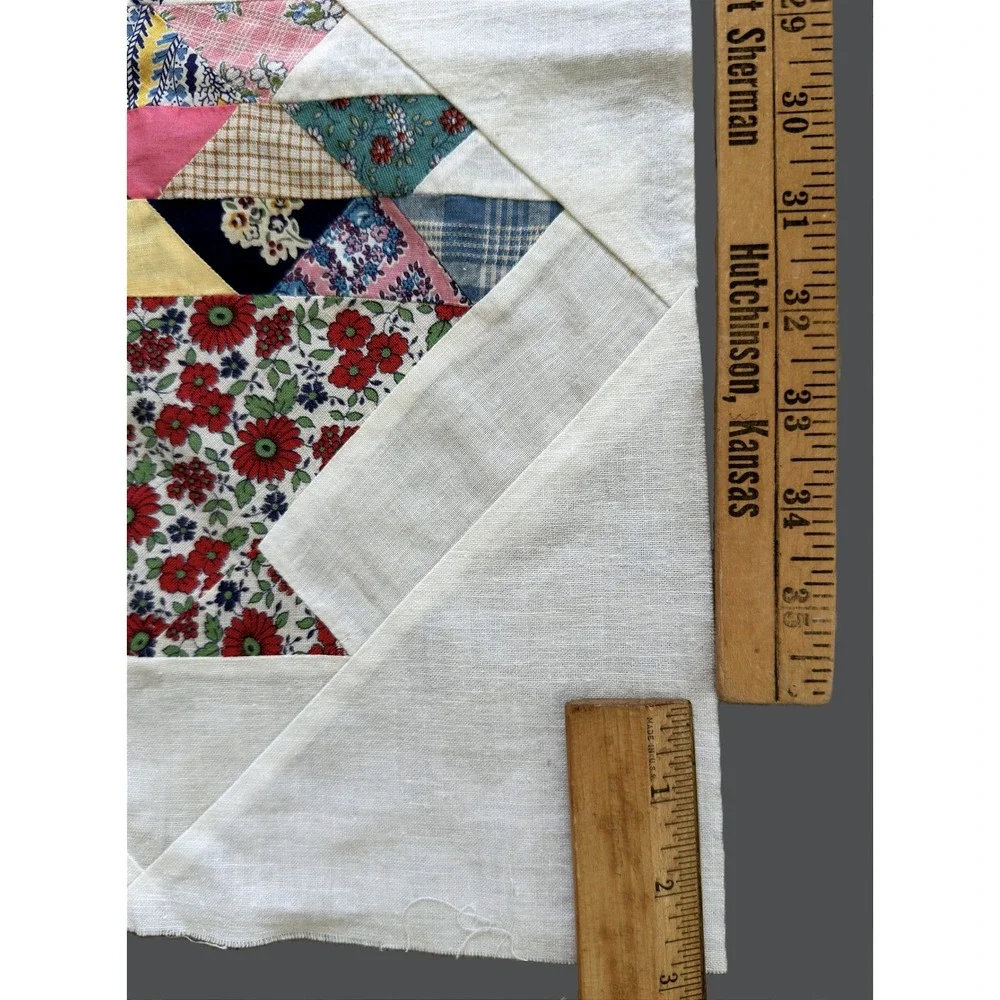 Vtg Antique Lap Wall Flower Basket Quilt Top Exc Cotton Prints, Feedsack 39